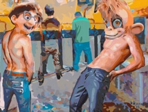 Gay Male Art paintings "Cottaging Monkey” by San Francisco artist Donald Rizzo from the series "Maskamorphic" exploring the psychology of wearing Masks