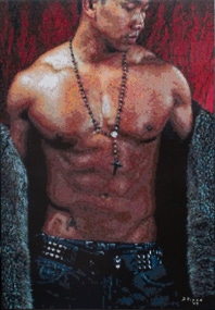 Khalid a painting by San Francisco gay artist Donald Rizzo. Abstract verism in kaleidoscopic visions of vibrant colors.