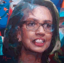 Abstract Realism Juxtaposed paintings Hillary Clinton juxtaposed Condoleezza Rice "Madam Secretary" by San Francisco artist Donald Rizzo