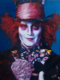  madhatter a painting by San Francisco gay artist Donald Rizzo. Abstract verism in kaleidoscopic visions of vibrant colors.