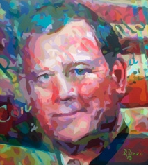 Abstract Realism Juxtaposed paintings "Progressing Towards a Political Court" Earl Warren juxtaposed John Roberts by San Francisco artist Donald Rizzo