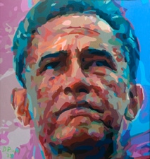 "Shades of Purple" Barack Obama juxtaposed Mitt Romney 2012 Presidential Campaign Division and Fear by San Francisco artist Donald Rizzo