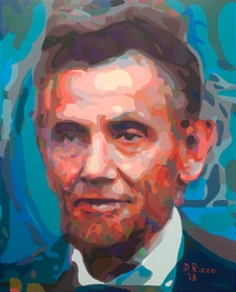 Abstract Realism Juxtaposed paintings Barack Obama juxtaposed Abraham Lincoln by San Francisco artist Donald Rizzo