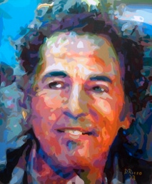 Abstract Realism Juxtaposed paintings "You was the Brother that I Never Had" Bob Dylan juxtaposed Bruce Springsteen by San Francisco artist of Donald Rizzo
